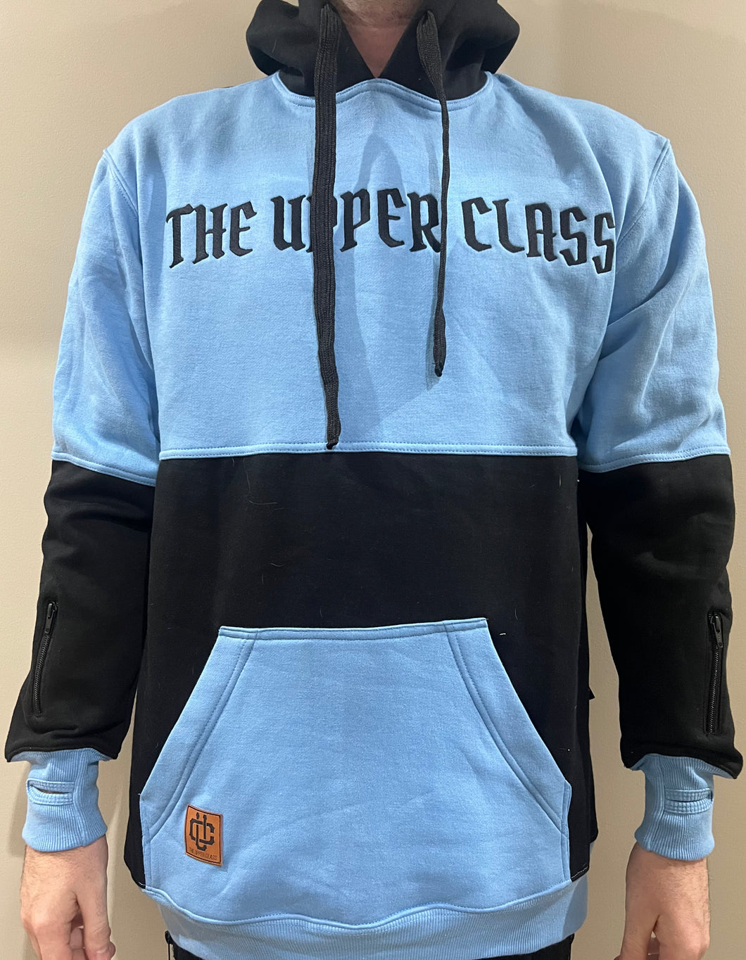 Premium tall hoodie blue and black.